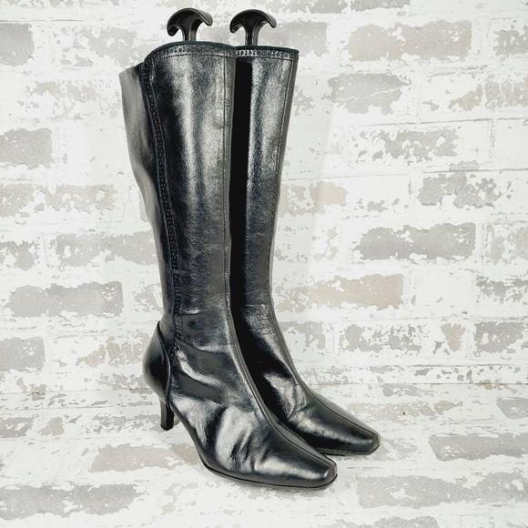 Liz Claiborne Black Leather Side Zipper High Heel Knee High Boots C168 - Picture 6 of 15